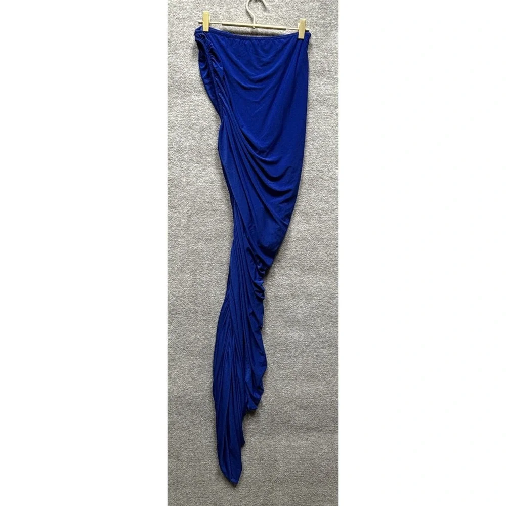 Norma Kamali Diana Ruched Asymmetrical One-Shoulder Midi-Dress Blue XS EUC‎